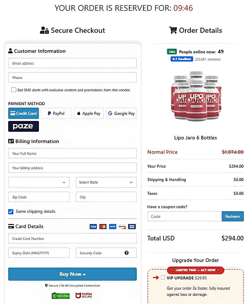 LipoJaro - Secure Checkout Page